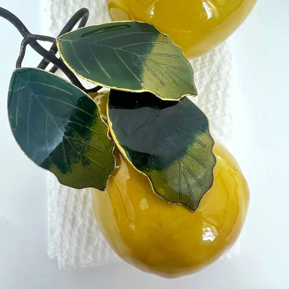 Enameled Metal Yellow Pear with Leaf Napkin Rings 3